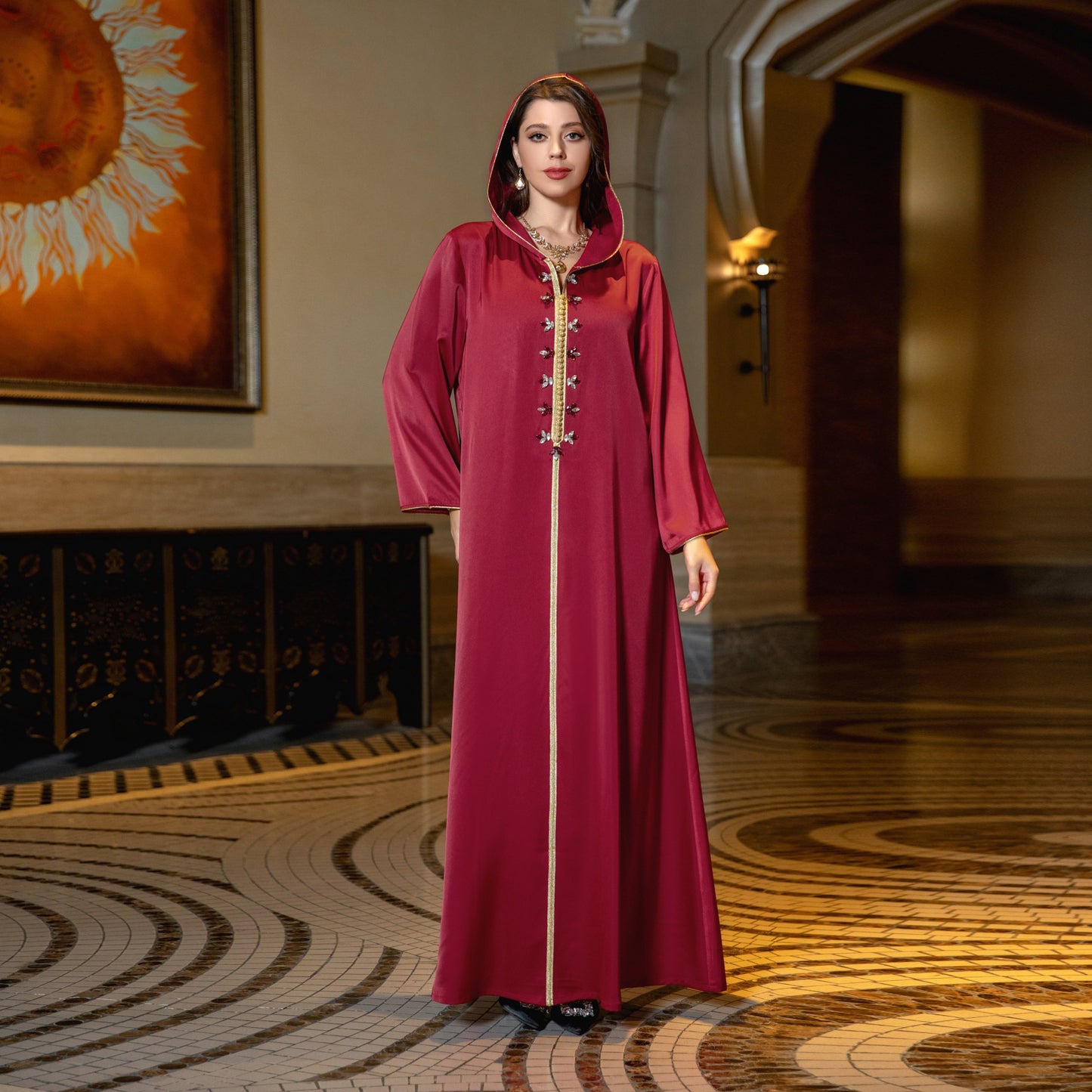 Women's Satin Beaded Abaya Dress
