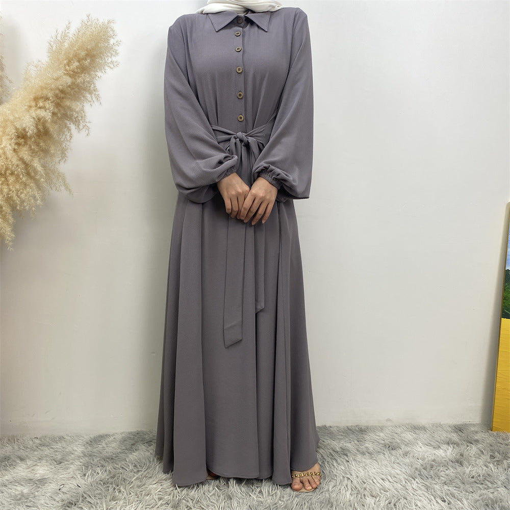 Plain Loose Buttoned Dress with Pockets