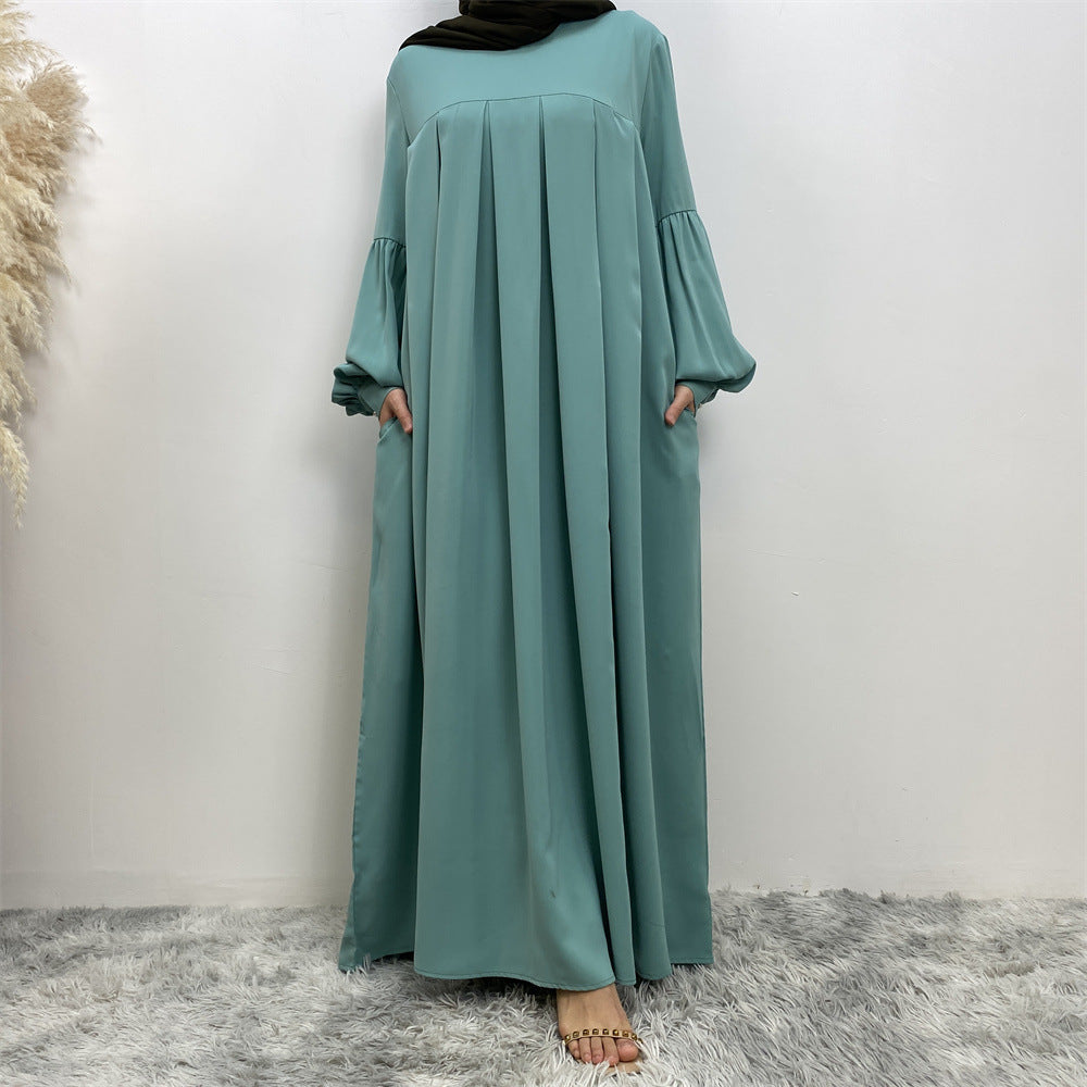 Women's Crewneck Solid Pleated Dress
