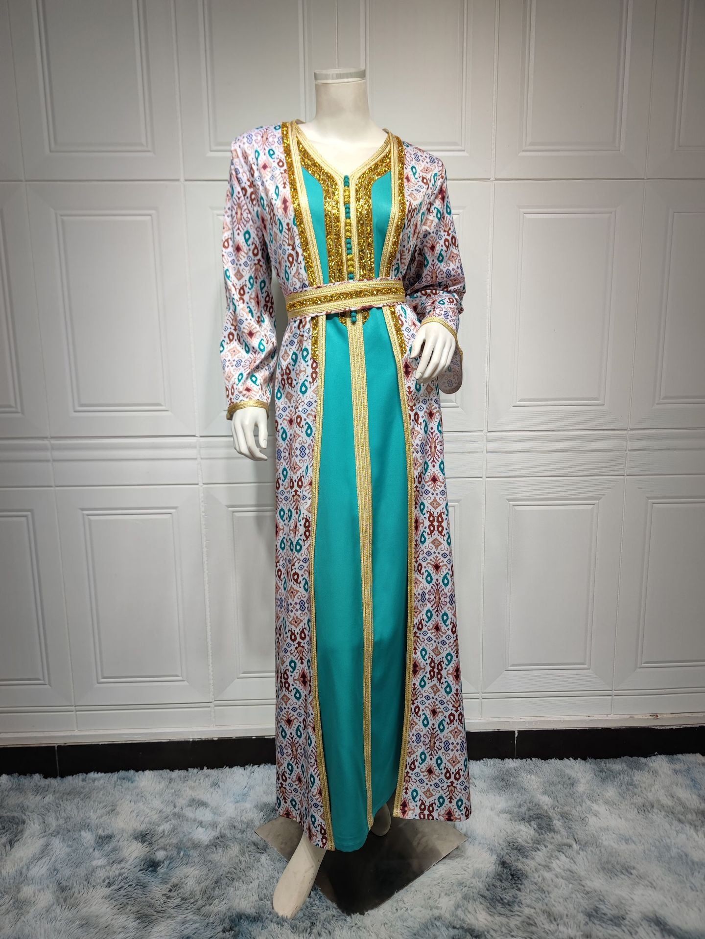 Women's Muslim Luxury Diamond Rhinestone Robe Two Piece Sets