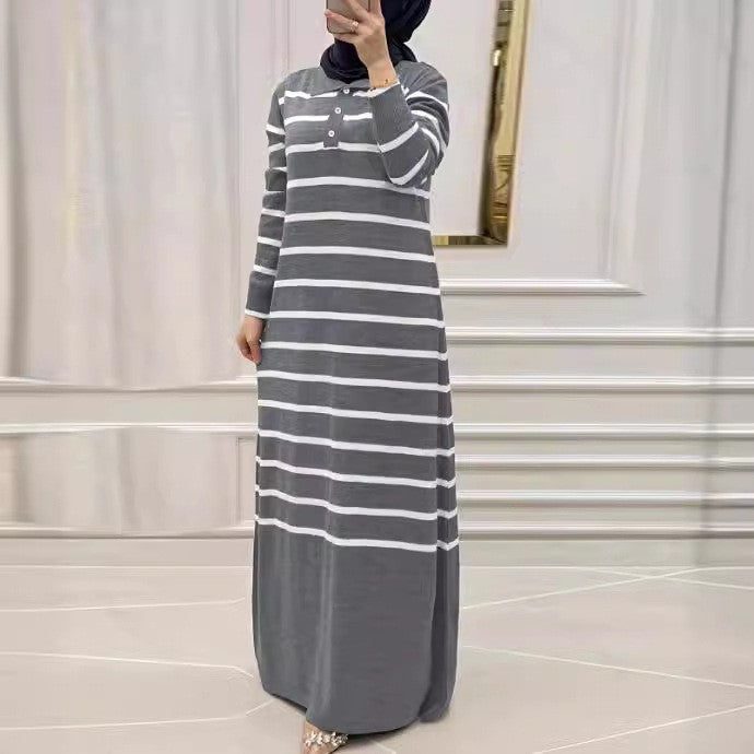 Women's Muslim Knitted Striped Maxi Dress