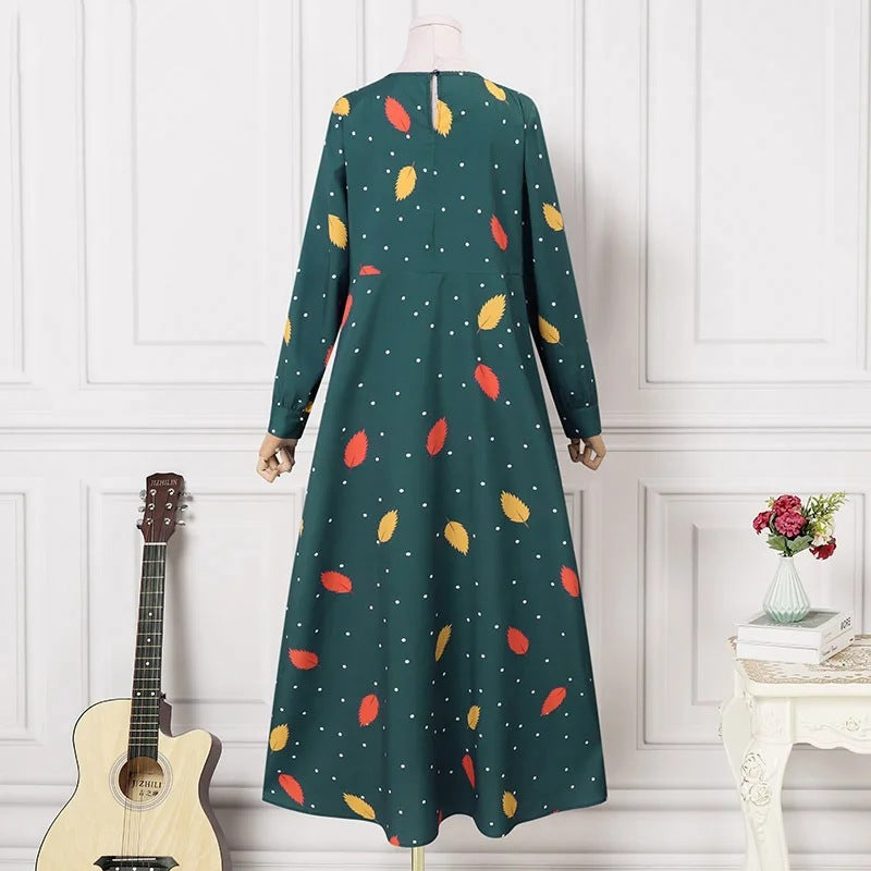 Women's Elegant Foliage Polka Dot Print Oversized Dress