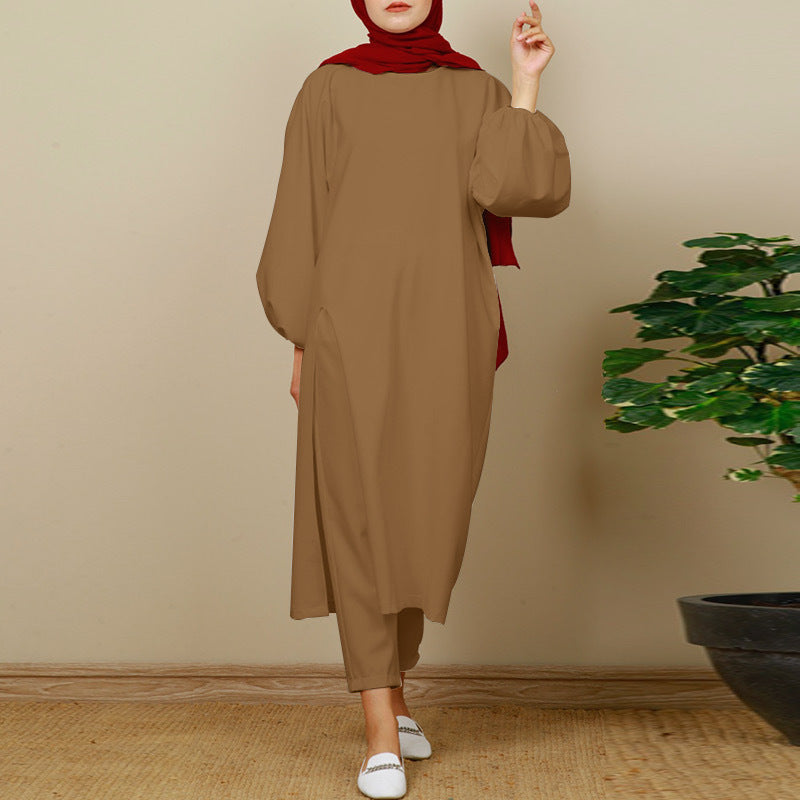 Solid Color Long-sleeved Crewneck Trouser Sets