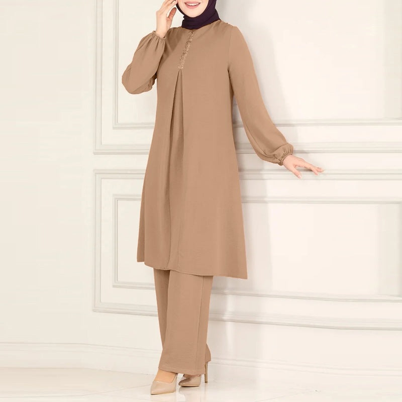 Embroidered Dubai Modest Formal Maxi Kaftan Two-Piece Set
