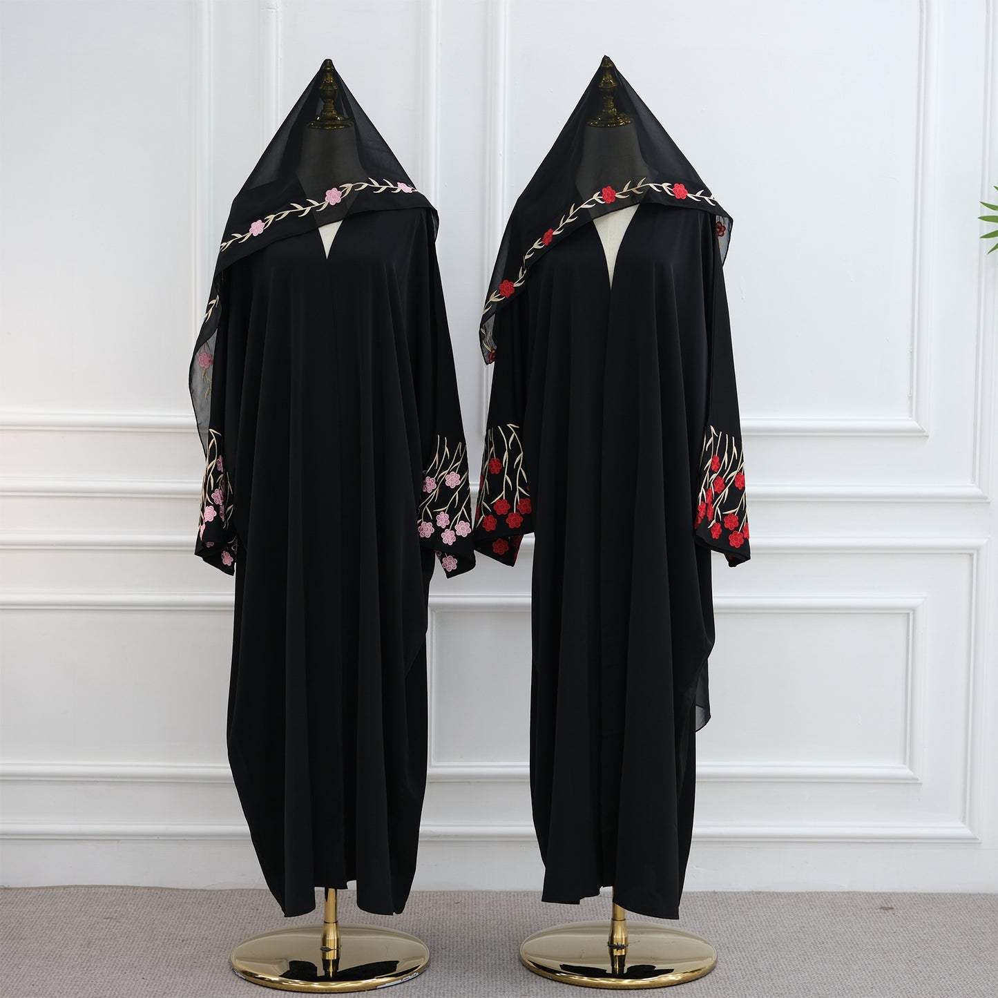 Embroidered Cardigan Abaya with Floral Sleeve Detail