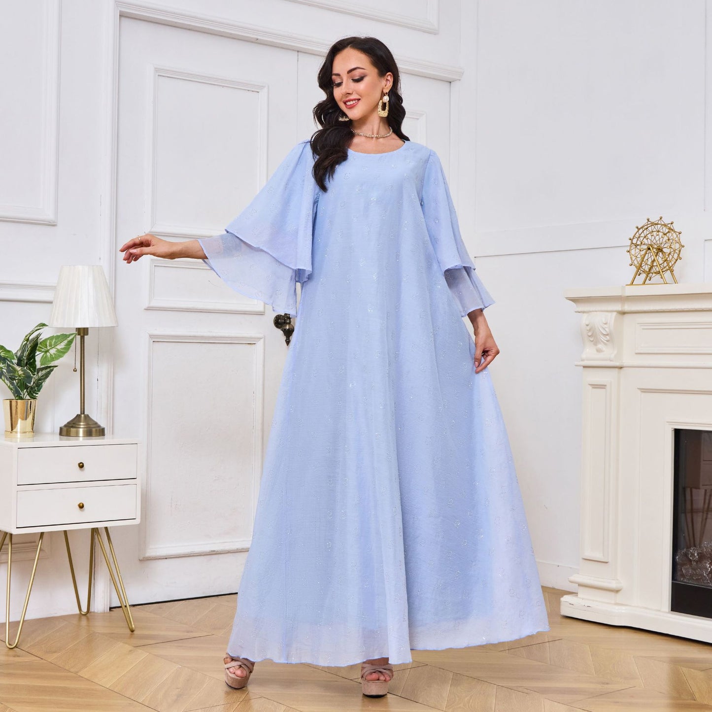 Rhinestone Double Layer Short Sleeve Loose Dress