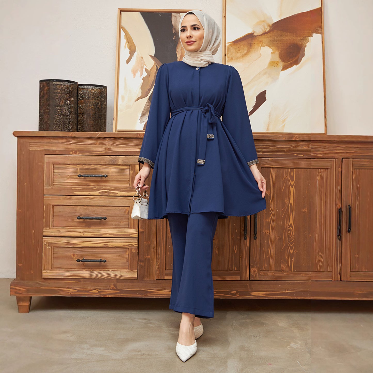 Diamond Loose Top and Flared Trousers Two-piece Set
