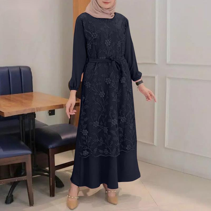Women's Lace Round Neck A-line Dress