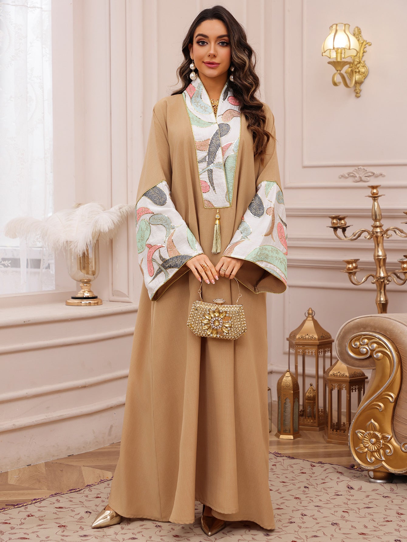 Women's Embroidered Panelled Fringed Dress