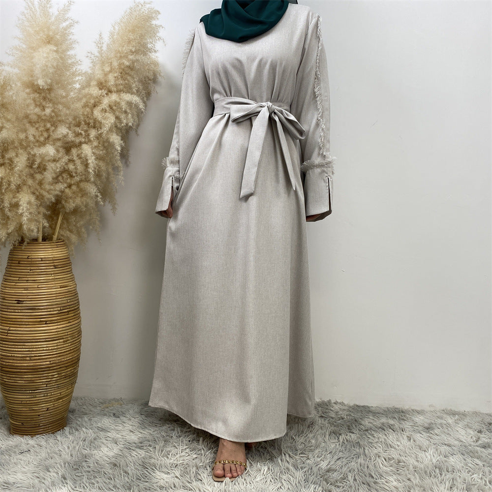 Fringe Sleeve Muslim Flare-Hem Maxi Dress
