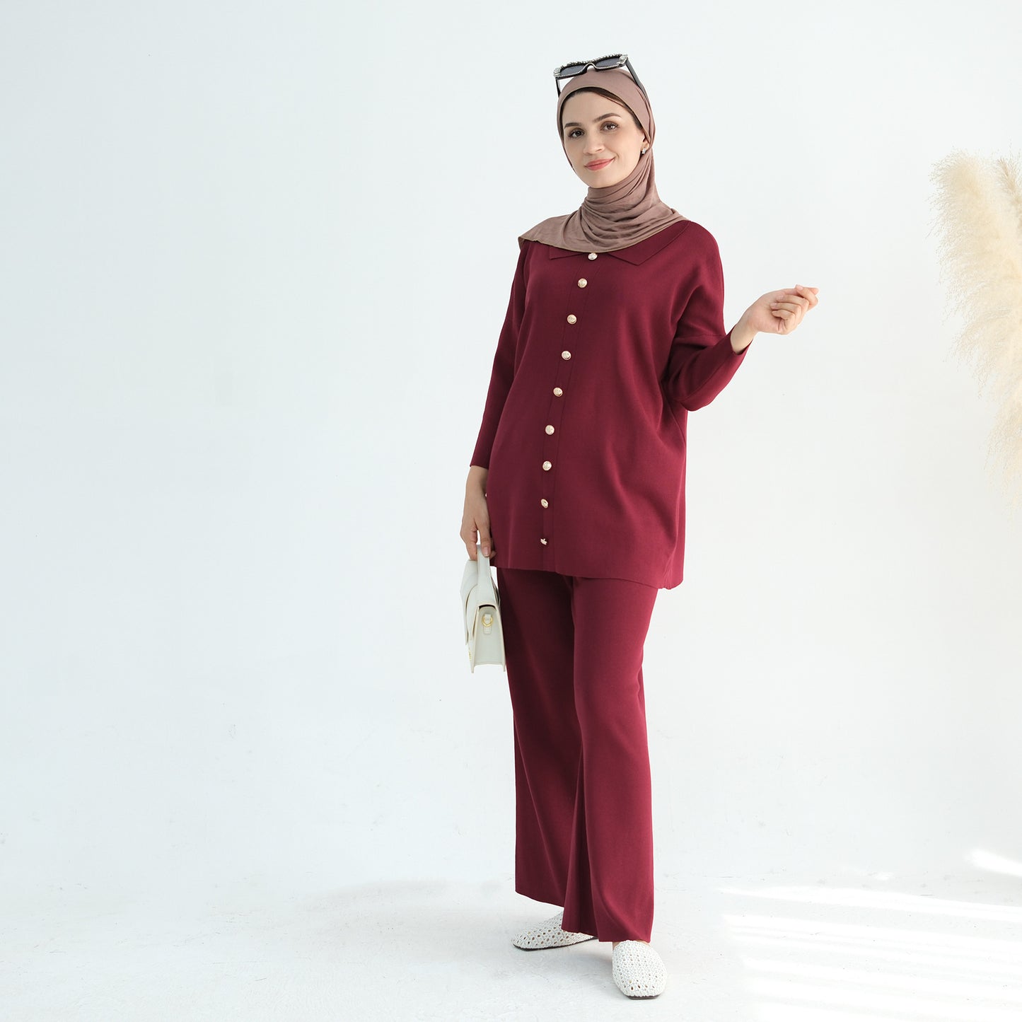 Thickened Knitted Sweater Wide-Leg Pants Trousers Two-Piece Set