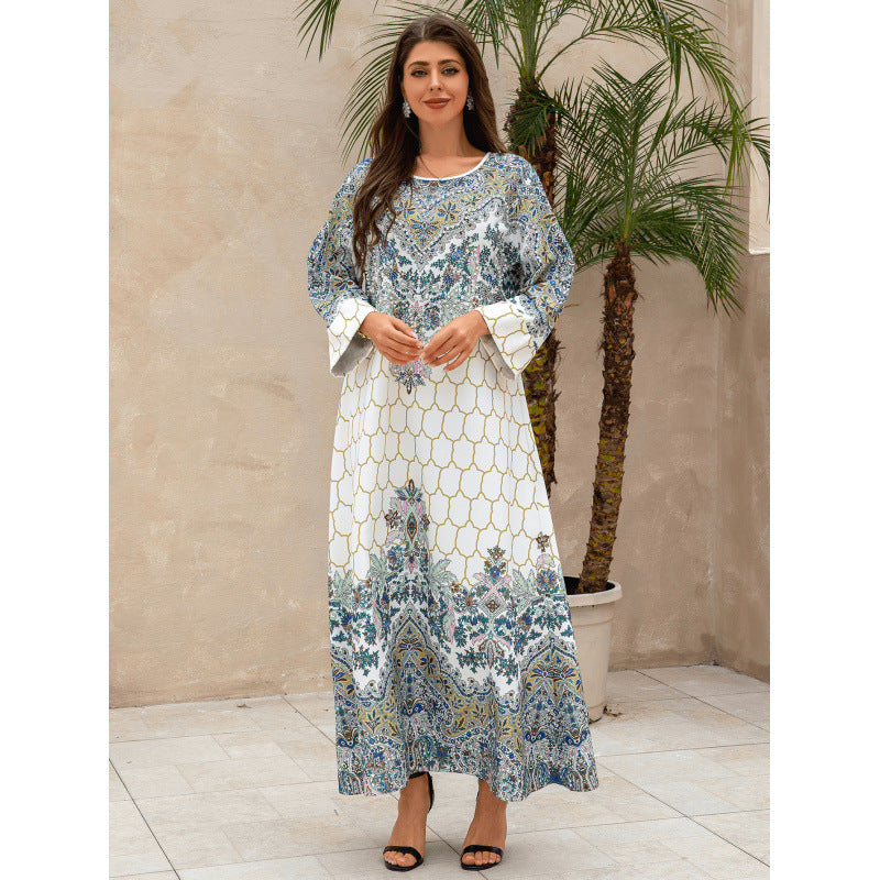Muslim Polyester Beaded Rhinestone Party Maxi Dress