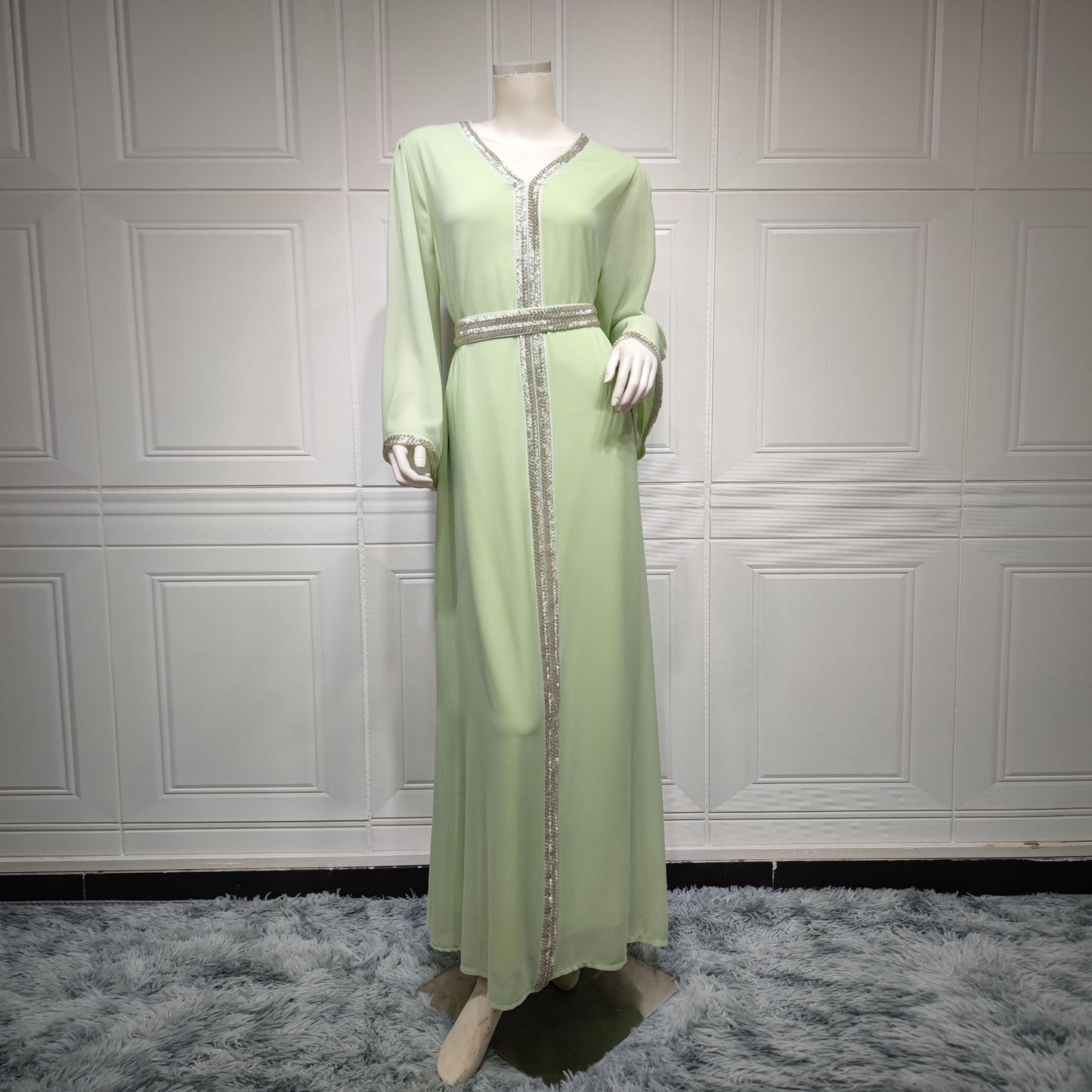 Women's Chiffon Beaded Belt Dress