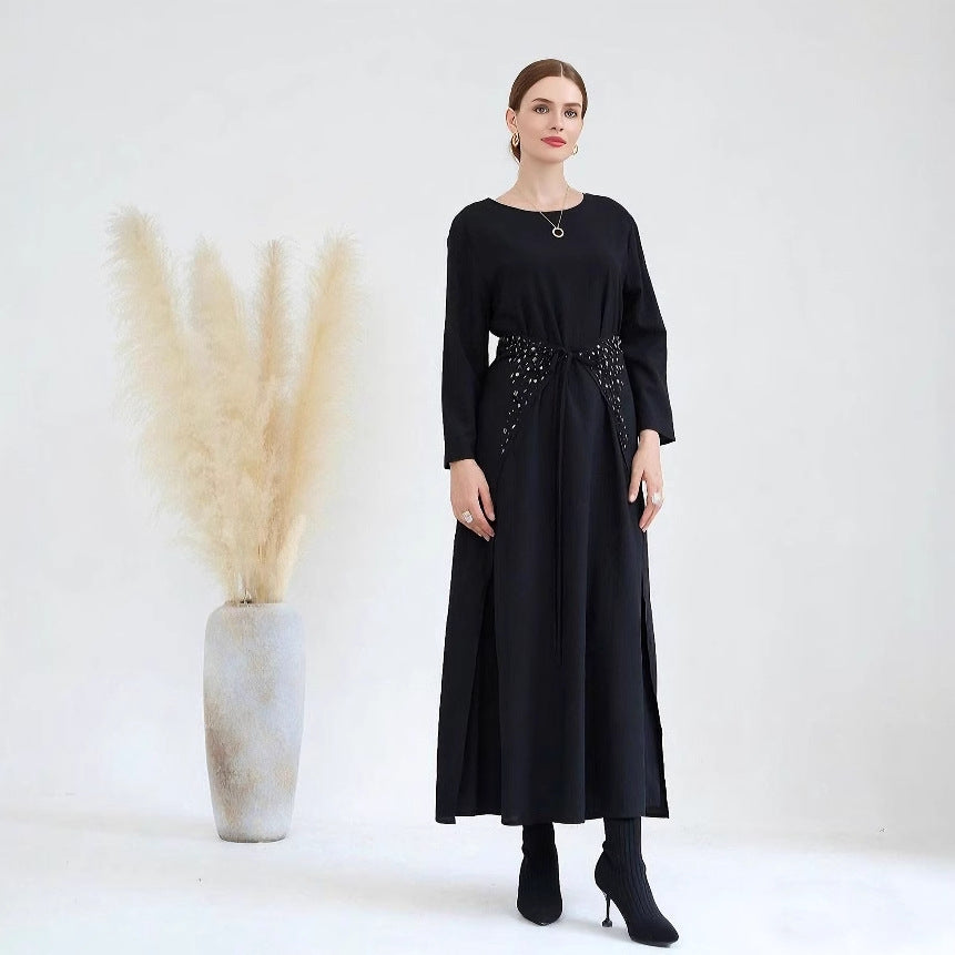 Solid Color Dress Set with Inner Maxi and Outer Abaya
