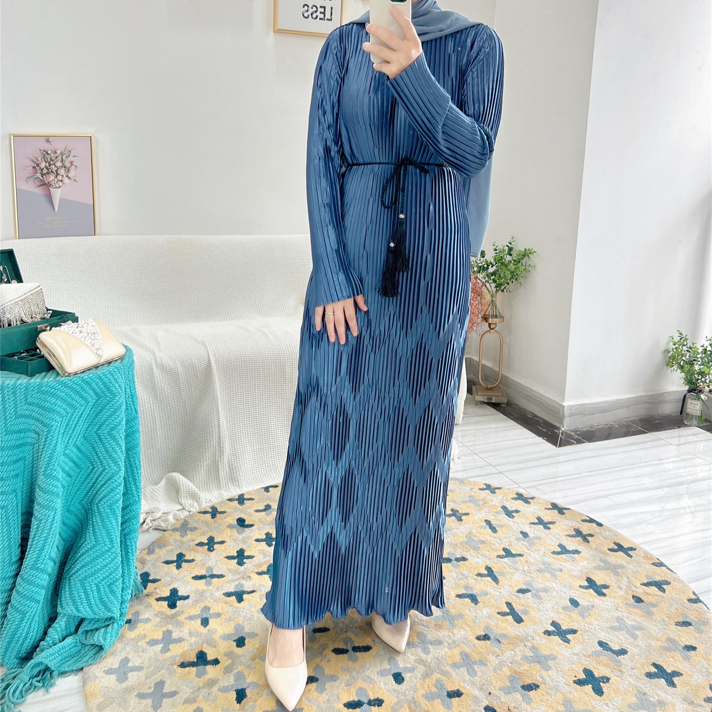 Women's Plain Pleated Casual Dress