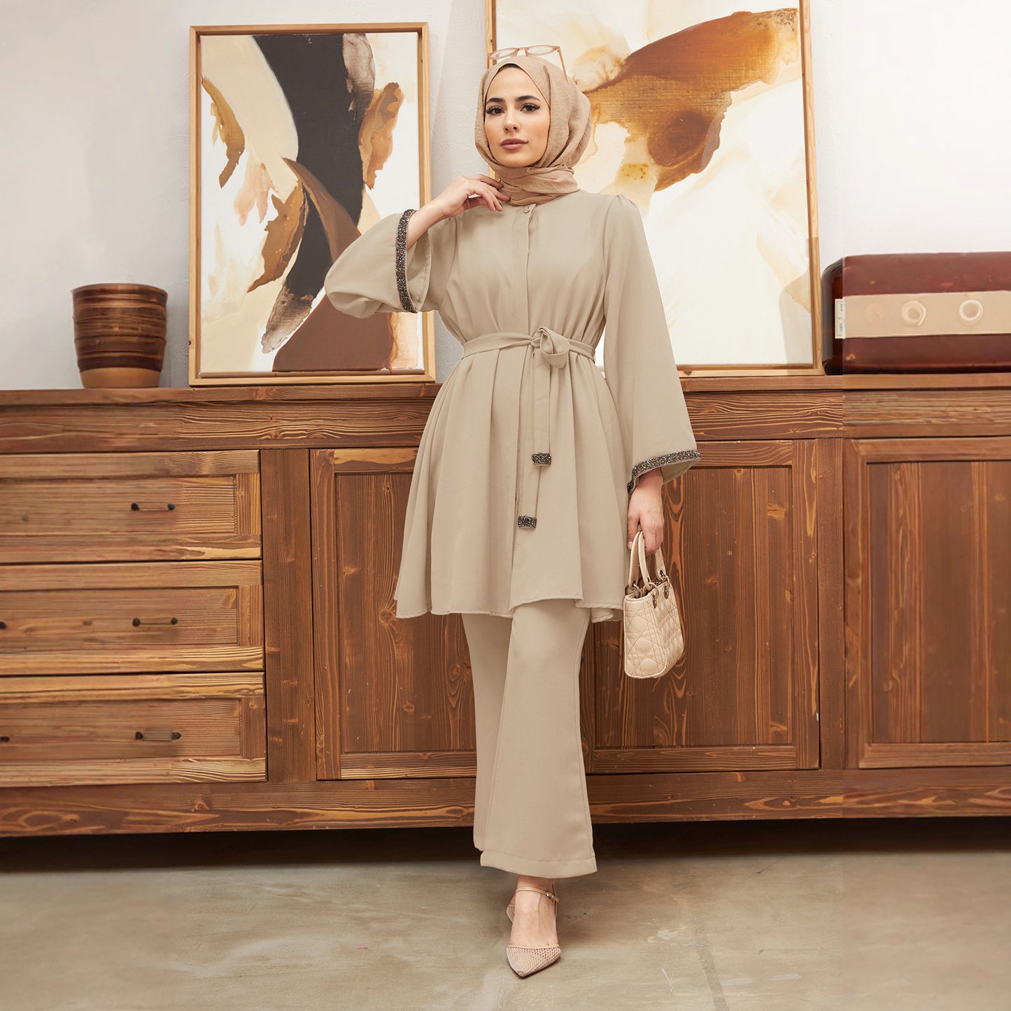 Diamond Loose Top and Flared Trousers Two-piece Set