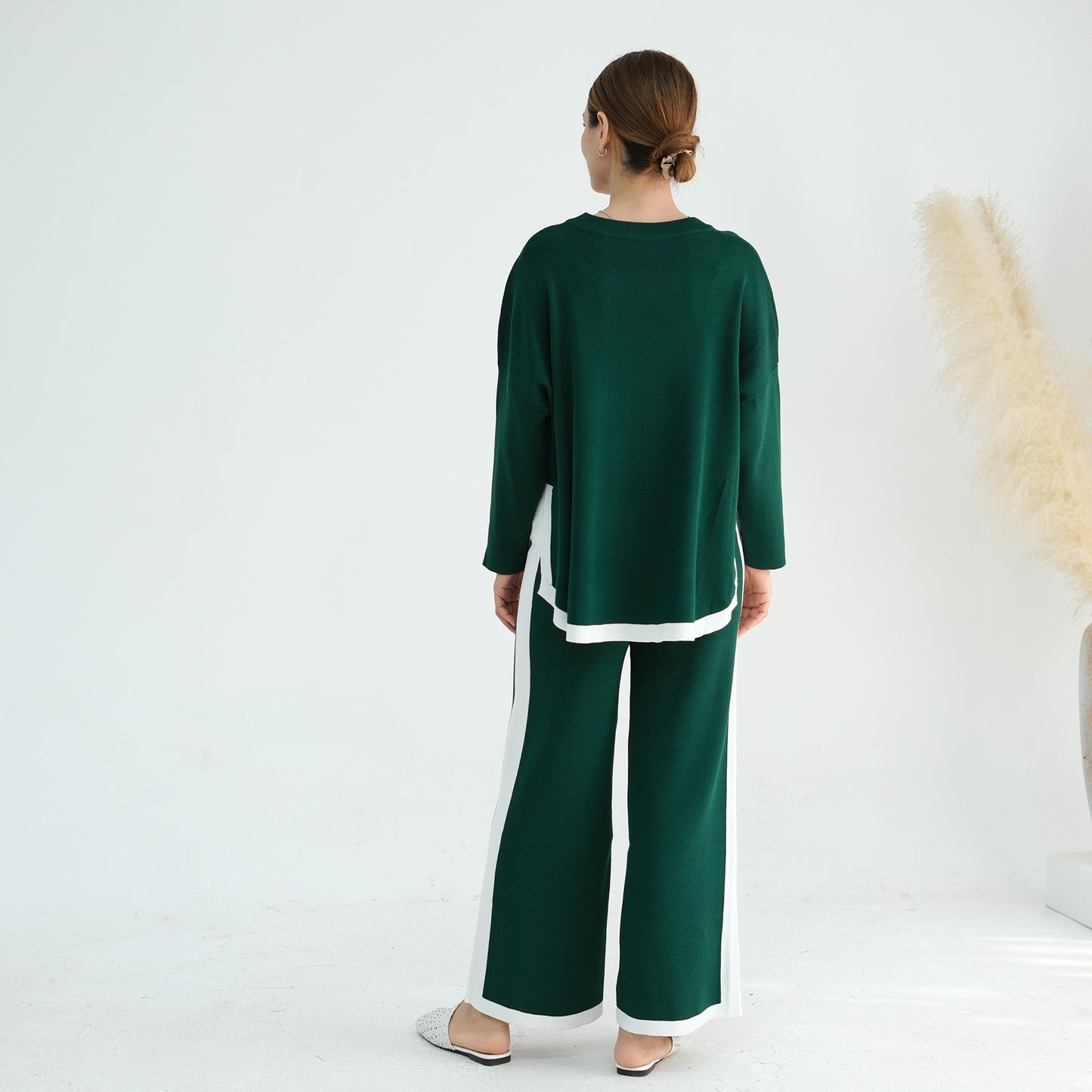 Thickened Knitted Sweater Wide-Leg Pants Trousers Two-Piece Set