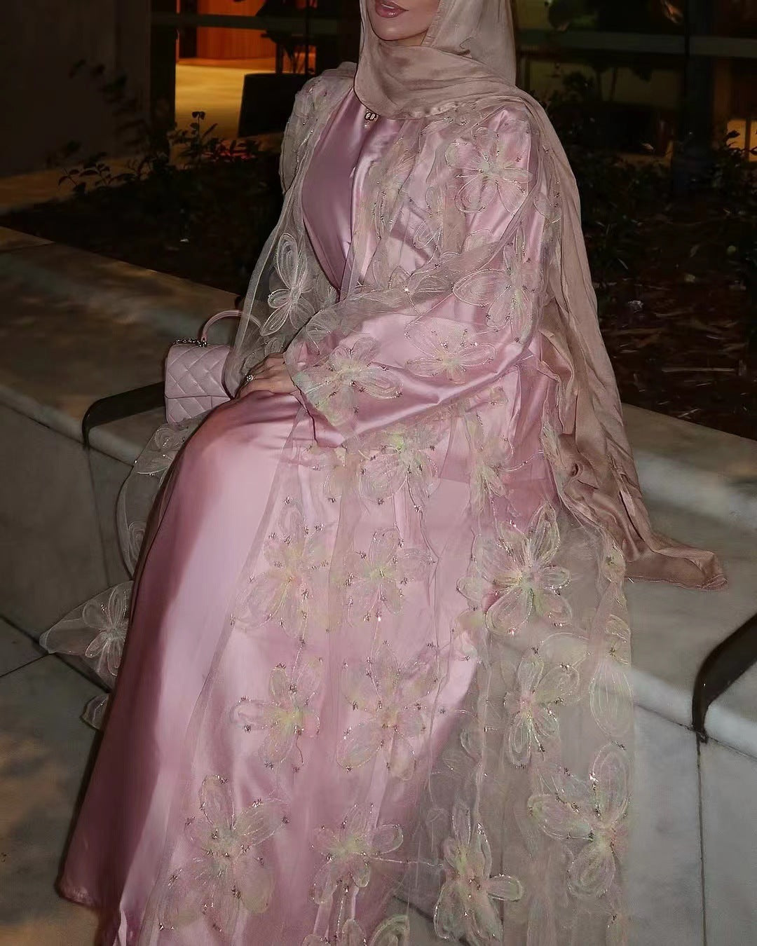 Lace Embroidered Cardigan with Matching Inner Maxi Dress