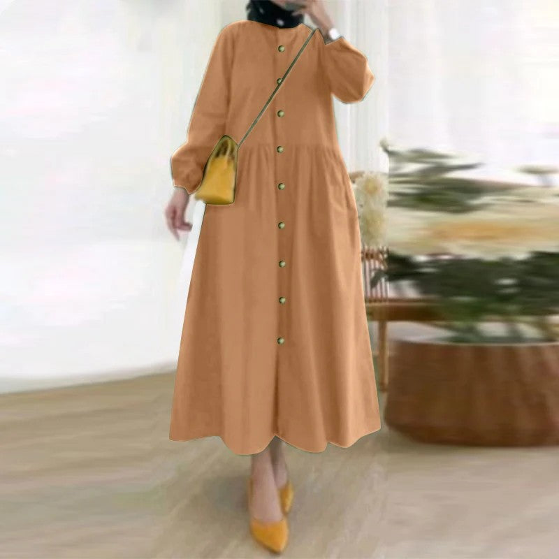 Women's Crewneck Puff Sleeve Loose Dress