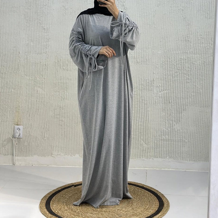 Cuff Drawstring Middle East Modest Maxi Robe Abaya