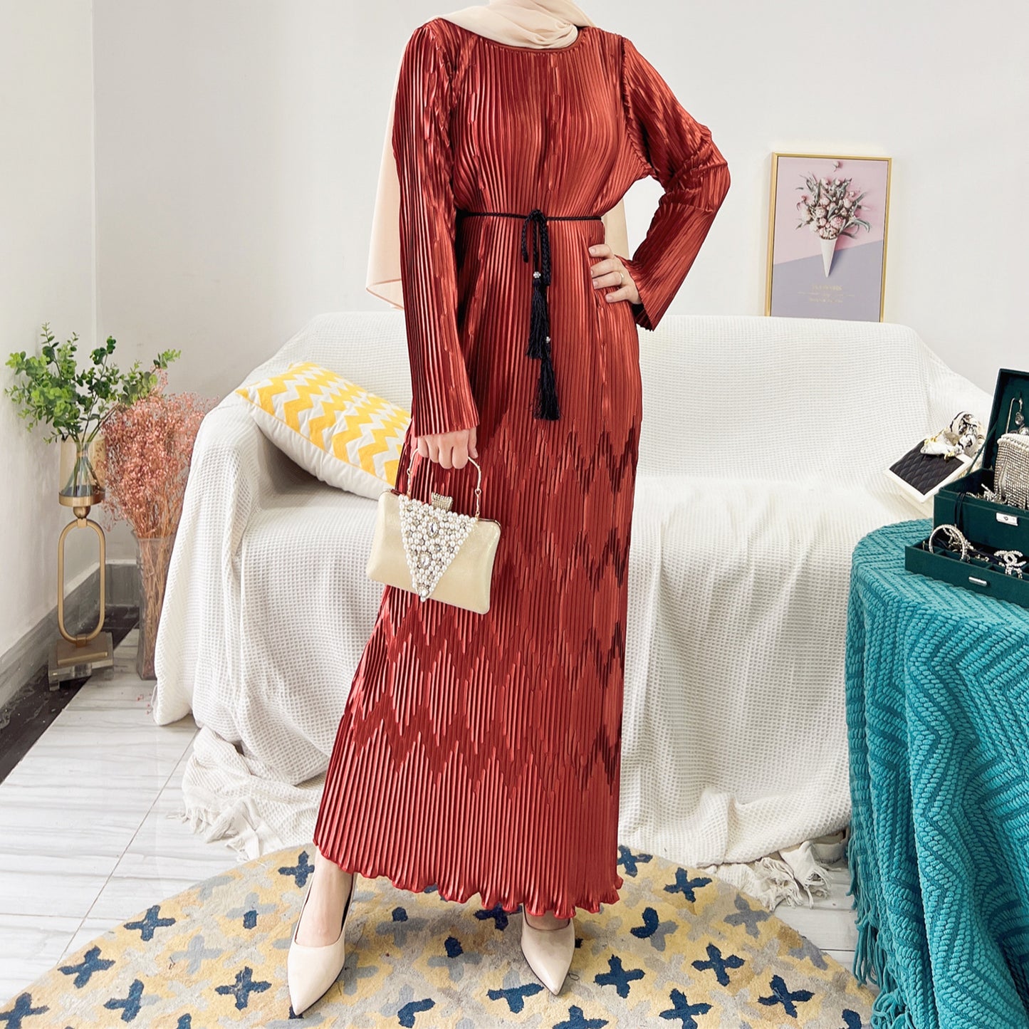 Women's Plain Pleated Casual Dress