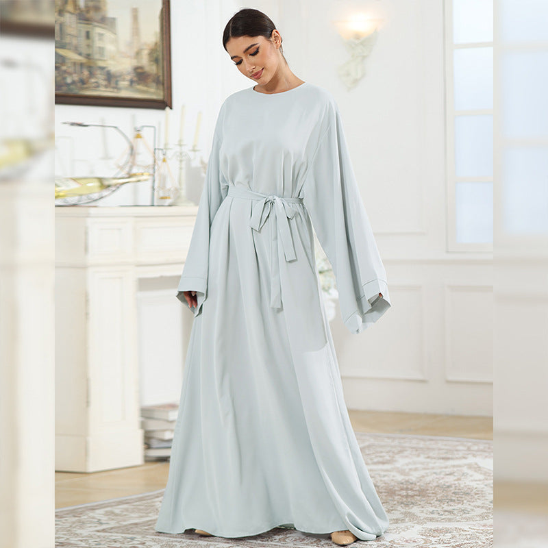 Solid Color Simple Abaya Grey Dress