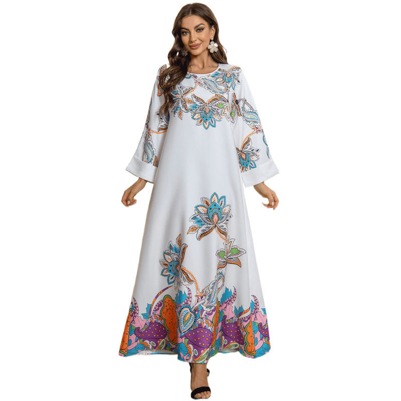 Floral Rhinestone Muslim Evening Kaftan Maxi Dress