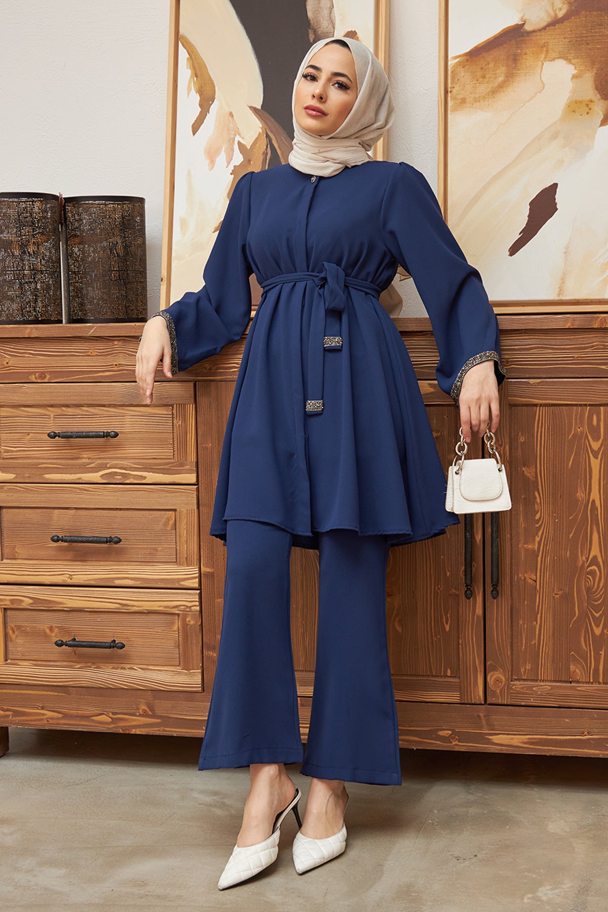 Diamond Loose Top and Flared Trousers Two-piece Set