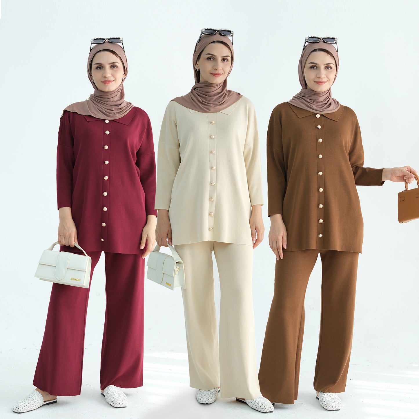 Thickened Knitted Sweater Wide-Leg Pants Trousers Two-Piece Set