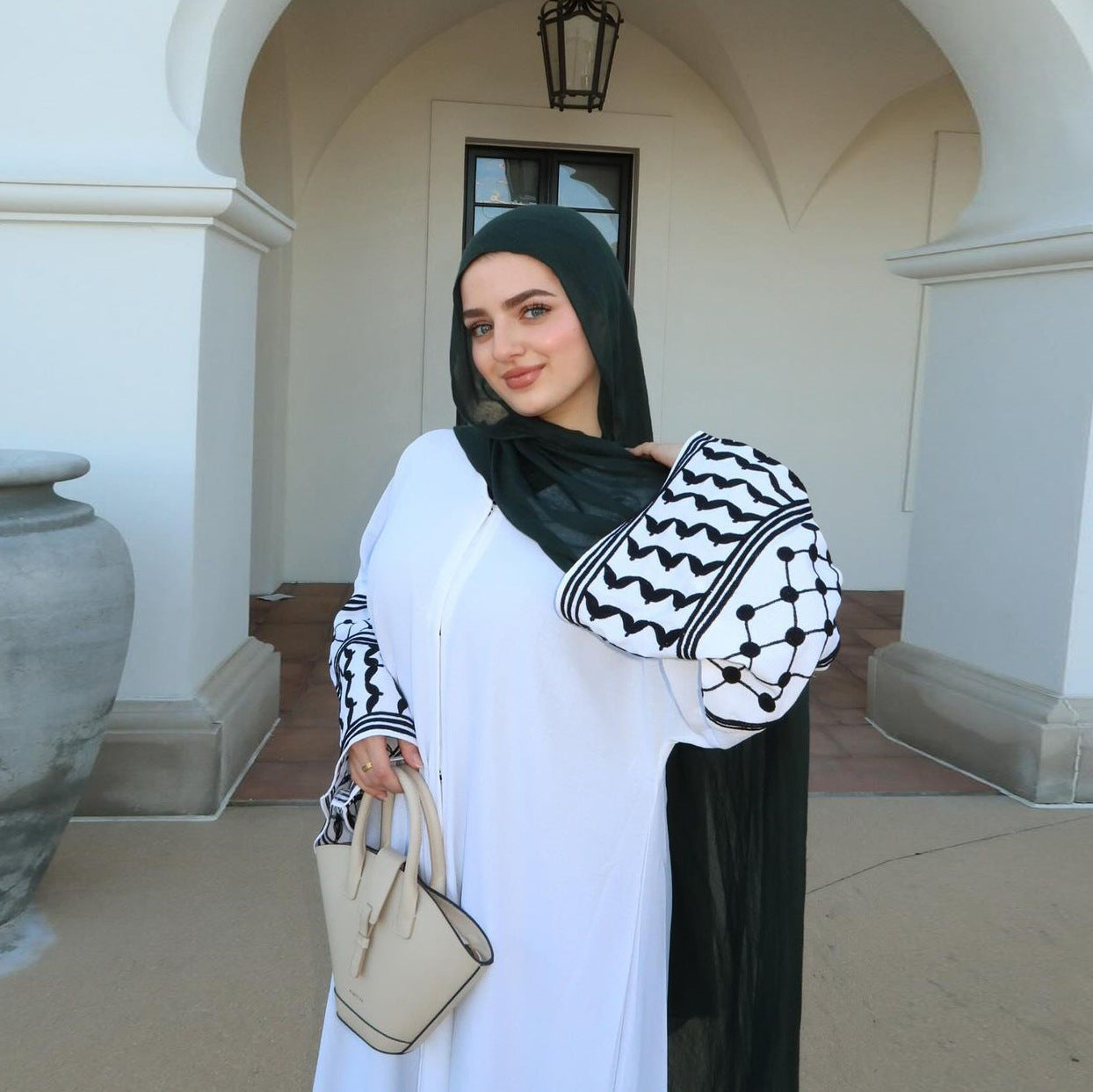Women's White Abaya Embroidered Robe