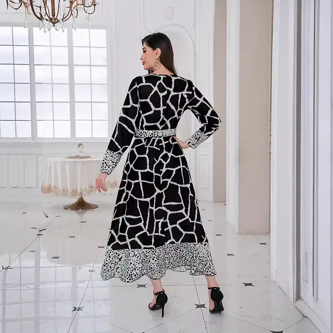 Women's Leopard Print Ruffle Patchwork Dress