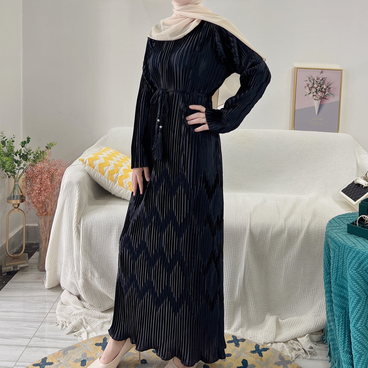 Women's Plain Pleated Casual Dress