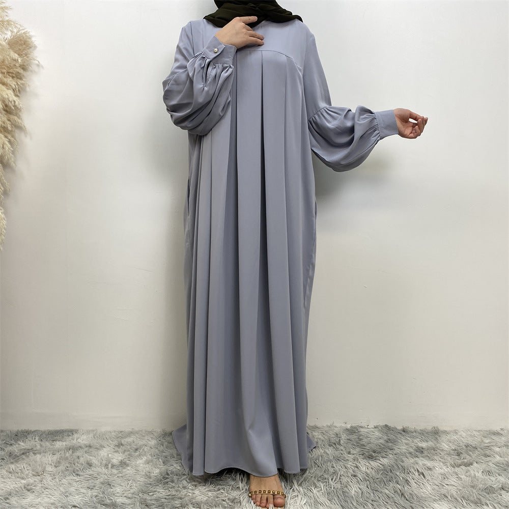 Women's Crewneck Solid Pleated Dress