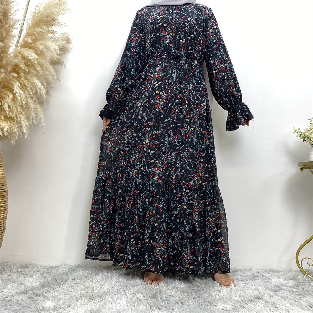 Printed Flared Sleeve Chiffon Dress