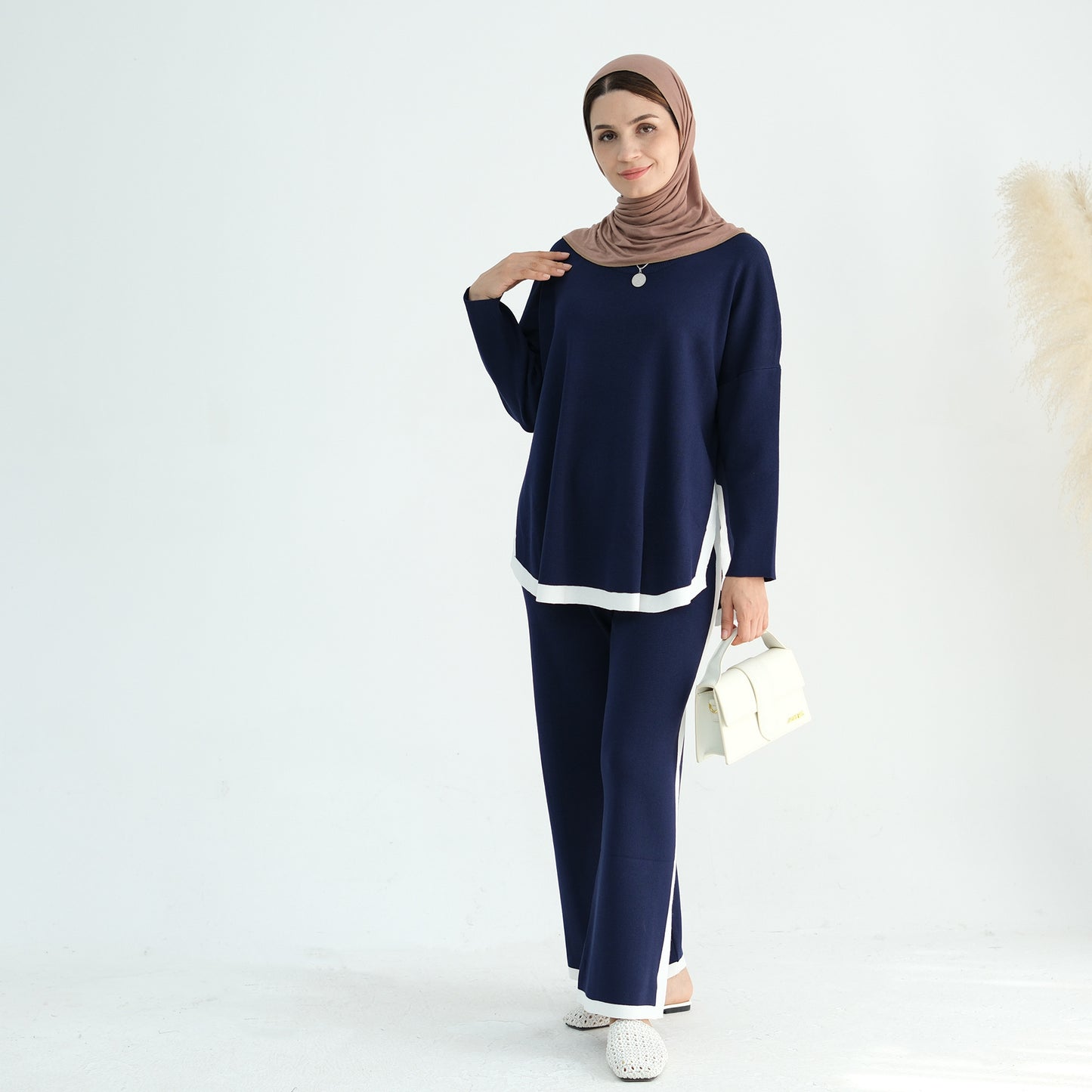 Thickened Knitted Sweater Wide-Leg Pants Trousers Two-Piece Set