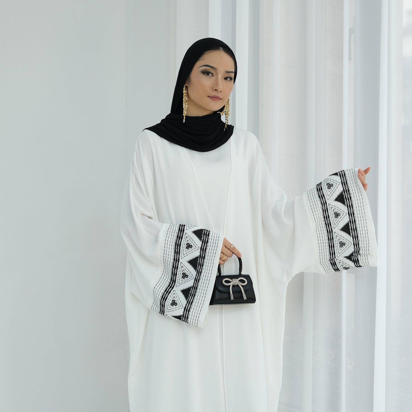 Embroidered Abaya Open Front Long Robe for Women