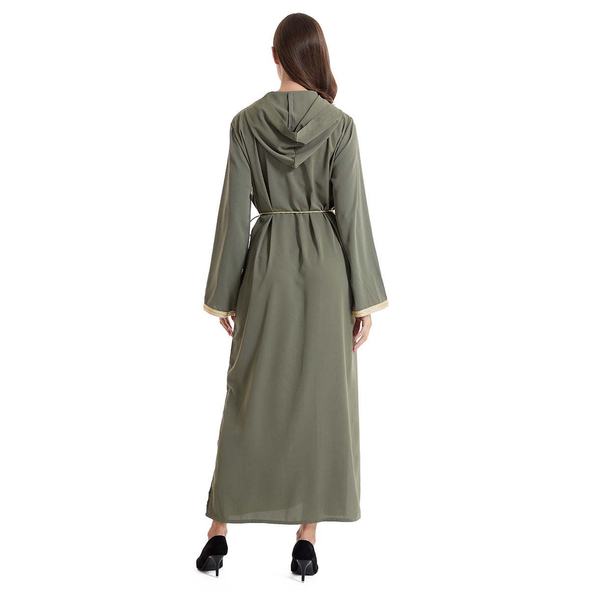 Women's Hooded Long Sleeve Hand-stitched Diamond Dress