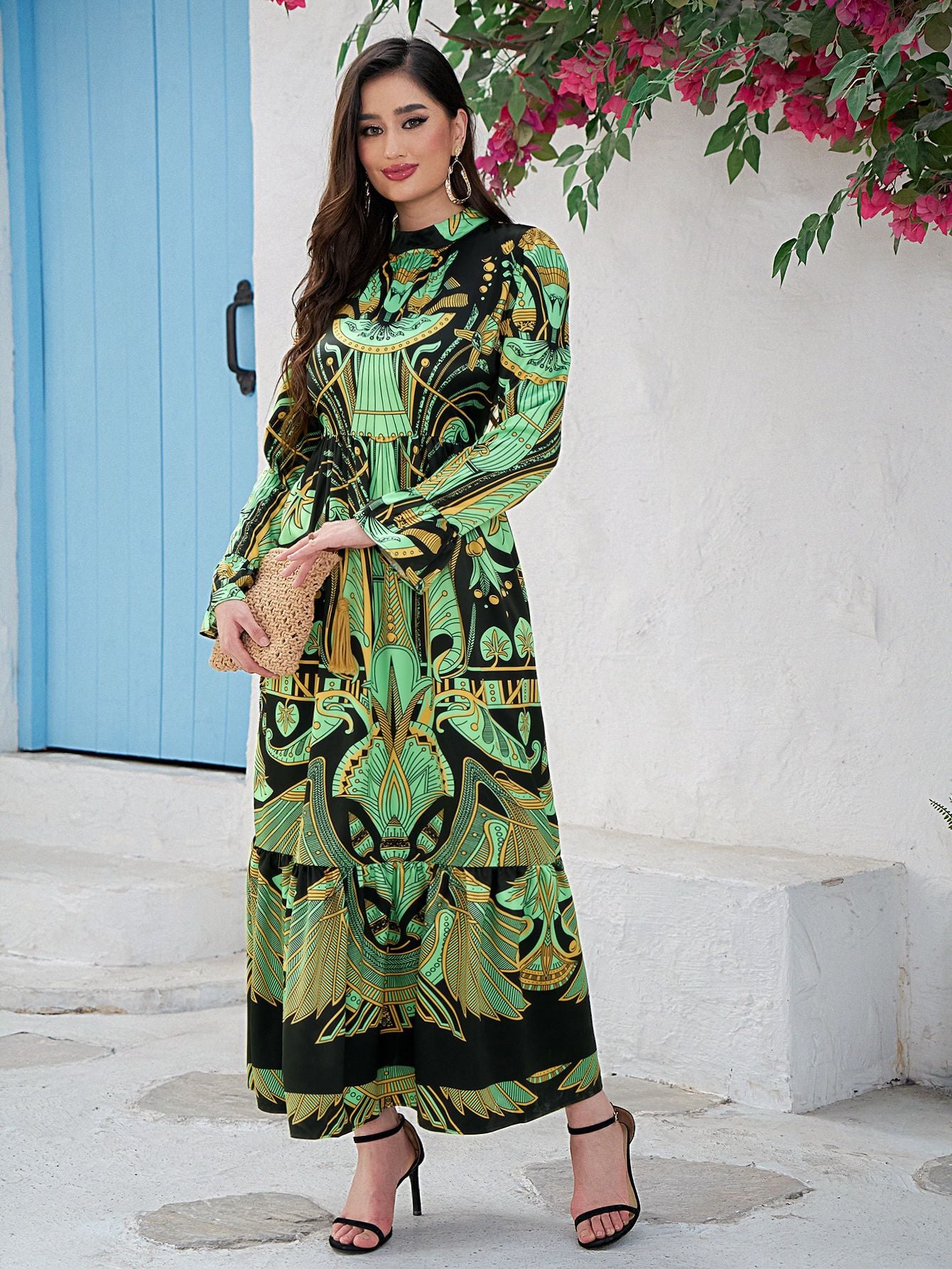 Women's Printed Flared Sleeve Oversized Dress