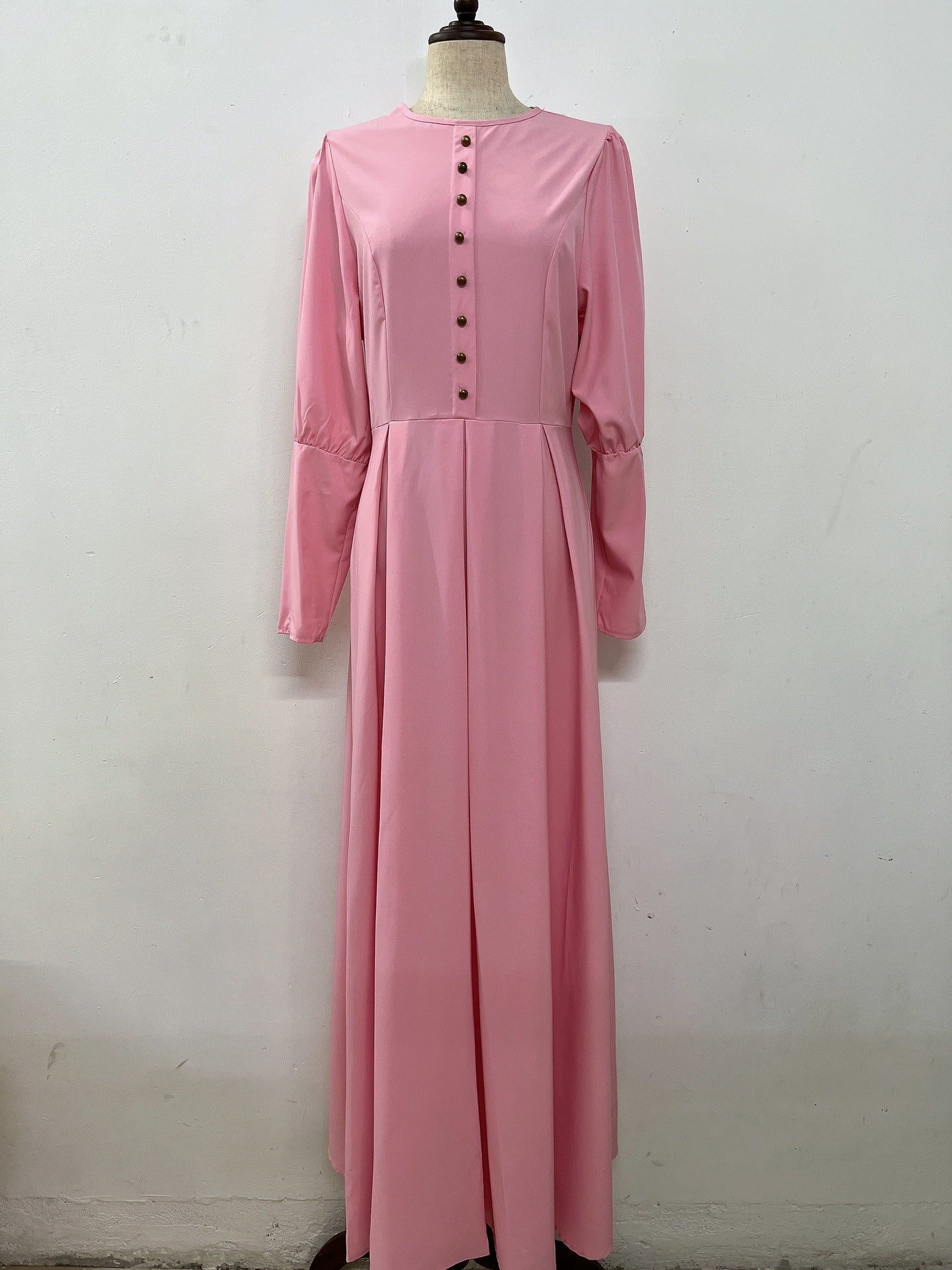 Women's Plain Button Vintage Ethnic Dress