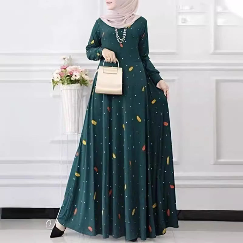 Women's Elegant Foliage Polka Dot Print Oversized Dress