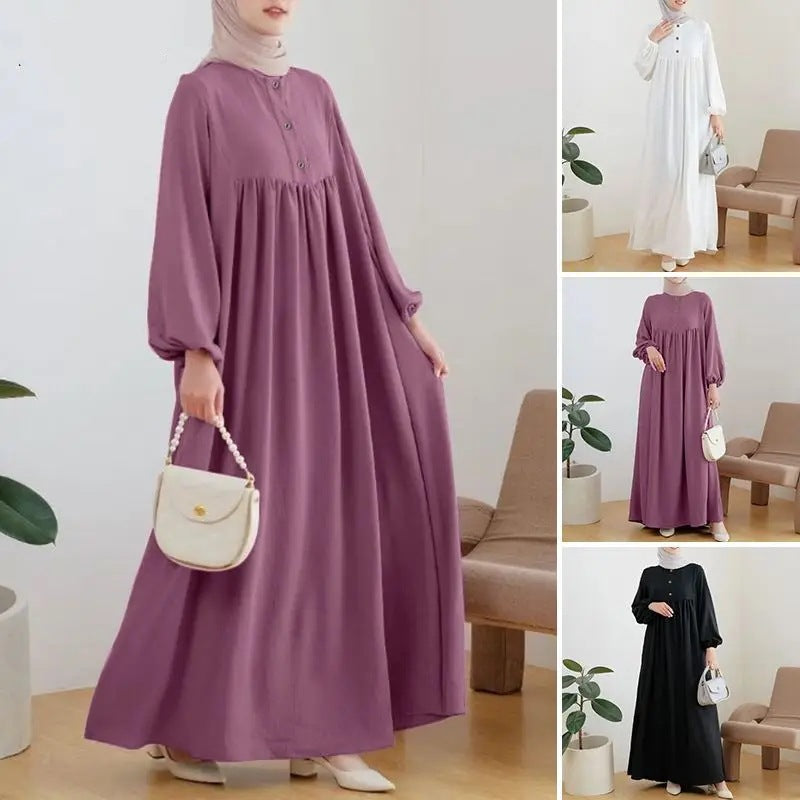 Women's Bubble Sleeves Loose Solid Color Dress