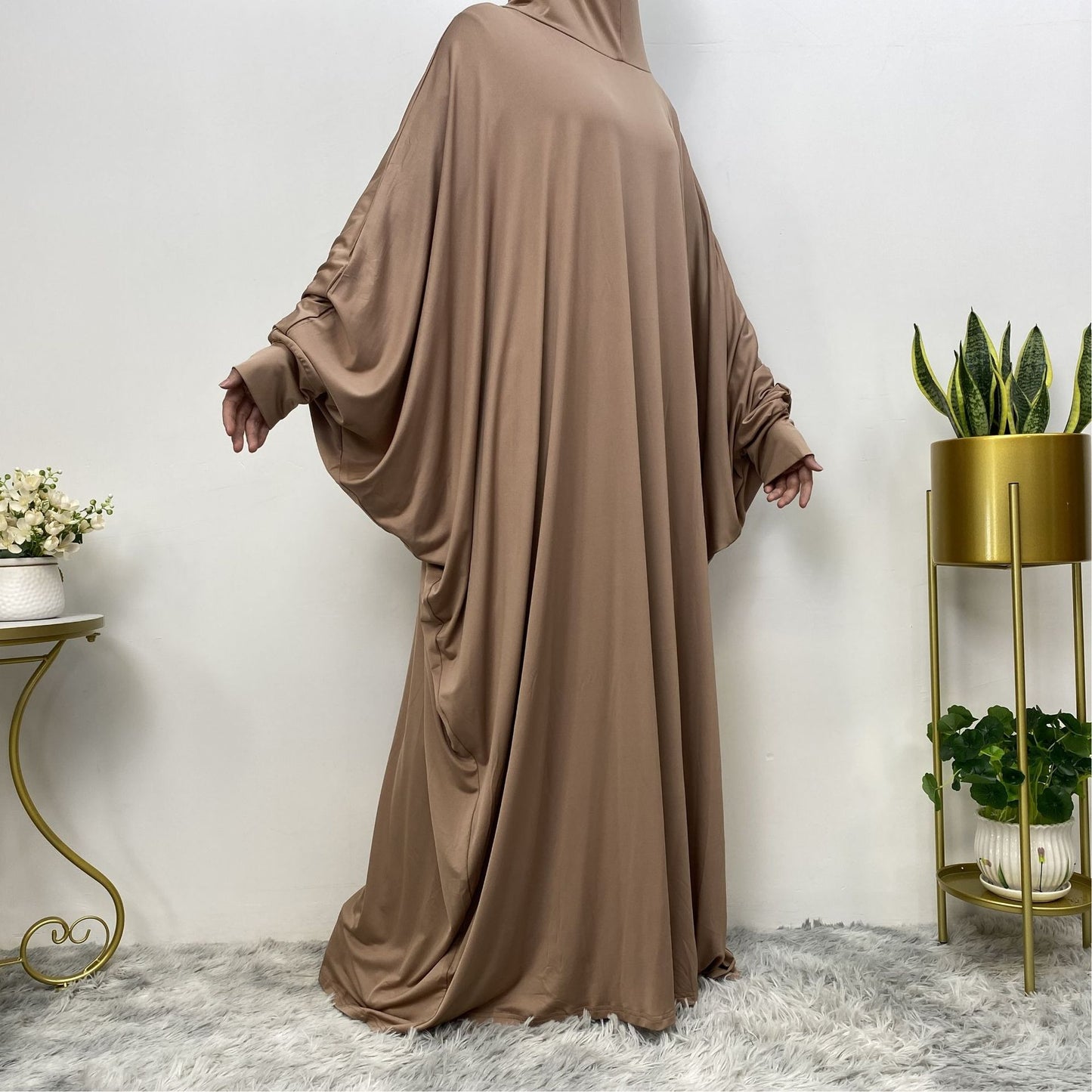 Solid Color Fashion Bat Sleeve Abaya Dress