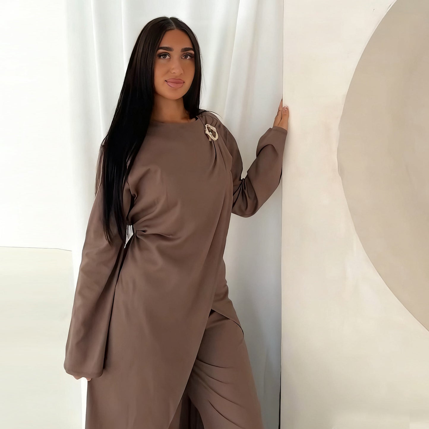 Elegant Two Piece Modest Set Long Top and Pants