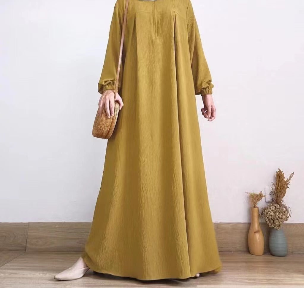 Women's Solid Color Long Sleeve Zipper Crewneck Dress