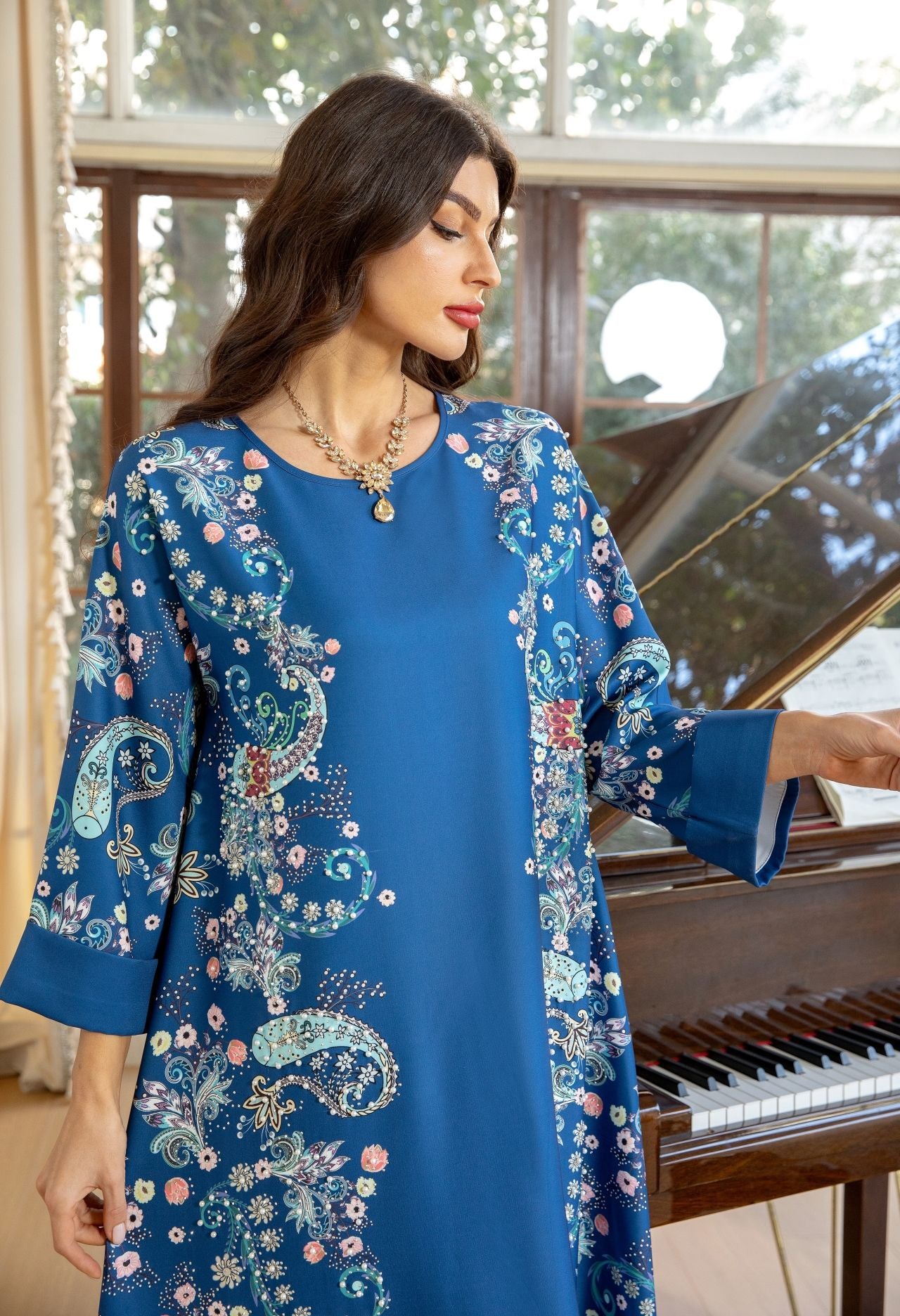 Women's Hot Diamond Pearl Jalabiya Dress