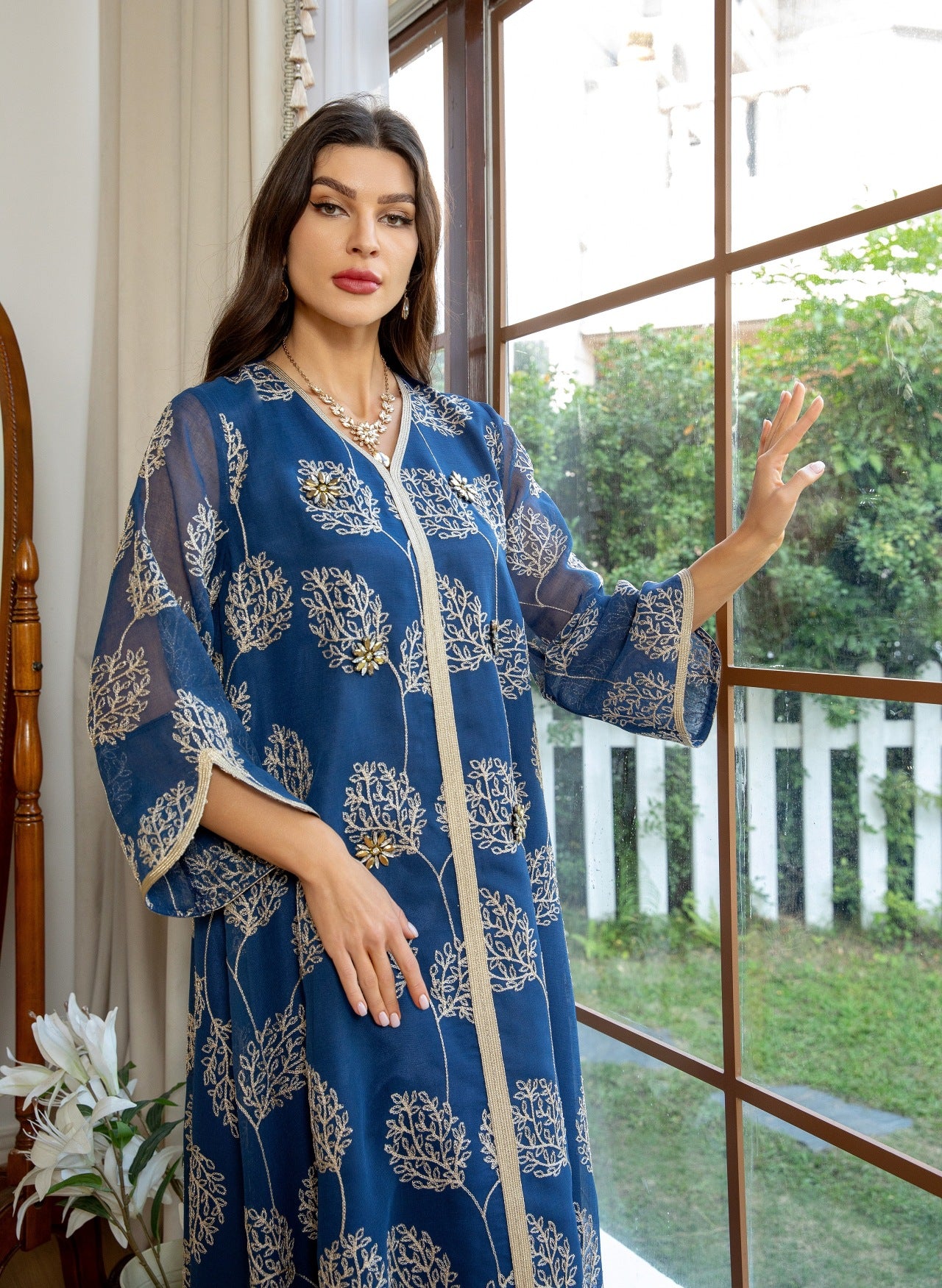 Women's Gauze Embroidered Jalabiya Dress