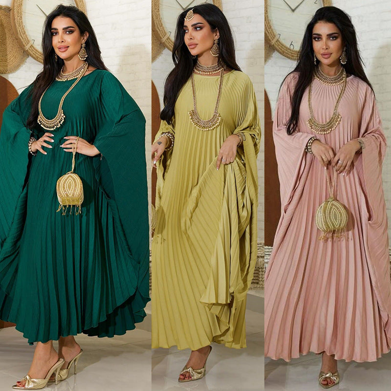 Pullover Pressed Pleated Swing Abaya Dress