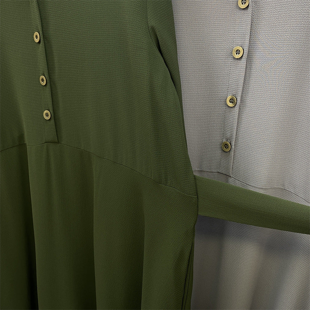 Plain Loose Buttoned Dress with Pockets