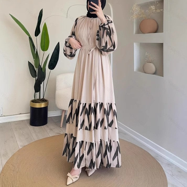 Women's Striped Maxi Dress with Belt