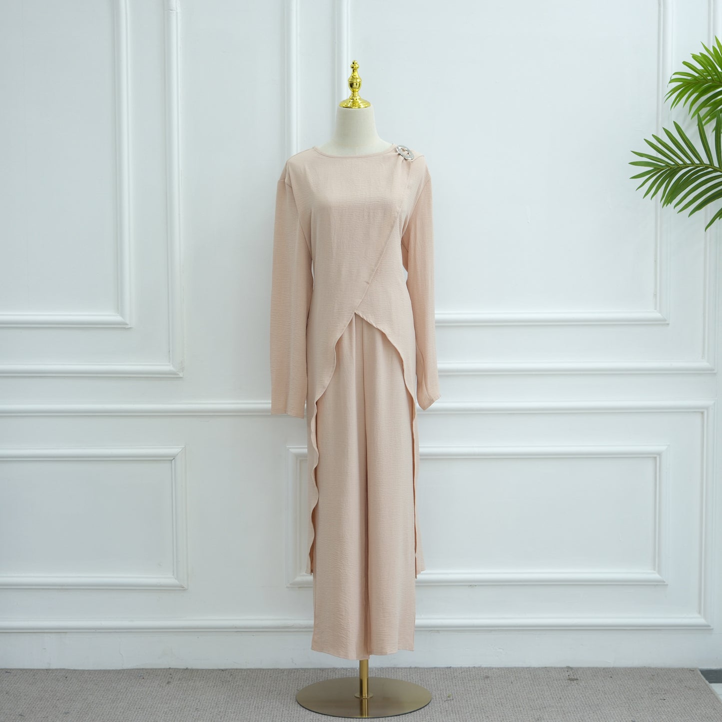 Elegant Two Piece Modest Set Long Top and Pants